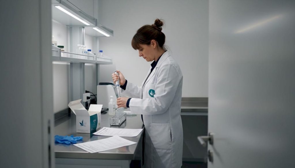Una especialista de laboratorio realiza pruebas para verificar la calidad del aceite de CBD.